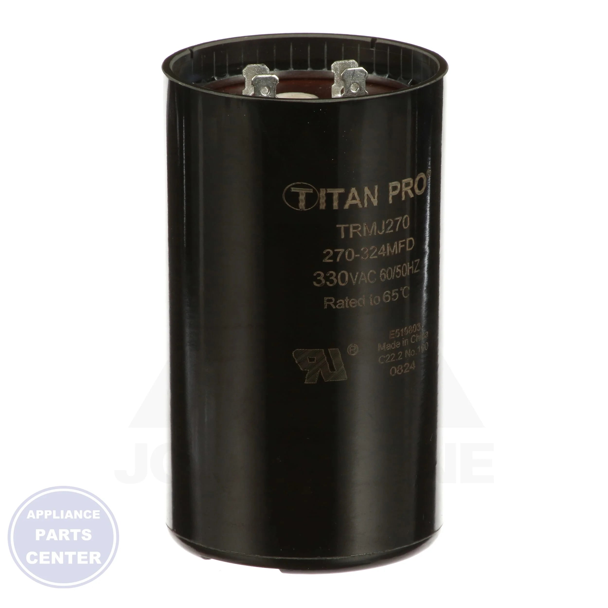 TRMJ270 Motor Start Capacitors N/A - Side view with 2-9/16" diameter and 4-3/8" height