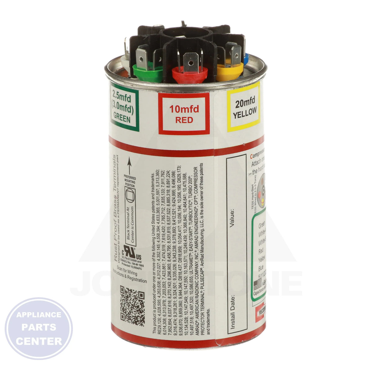 Turbo™ 200 Universal Replacement Capacitor TURBO200 - Side view with wide capacity range