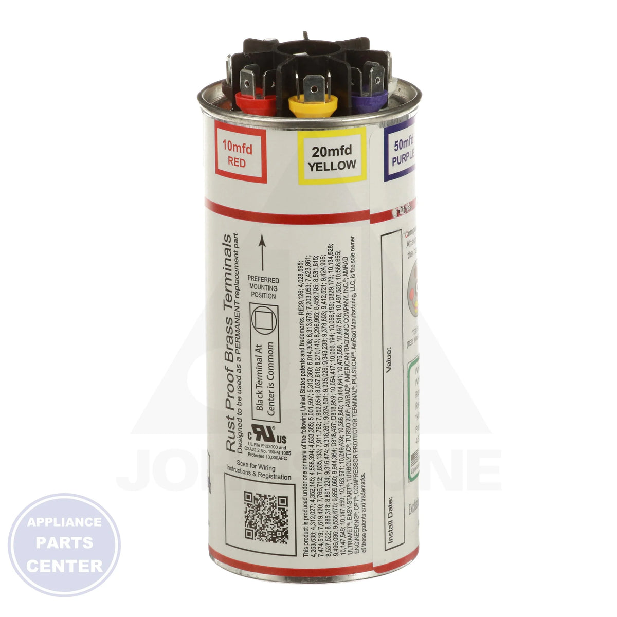 Turbo™ 200 Universal Replacement Run Capacitors TURBO200X - Side view with 370V/440V specifications