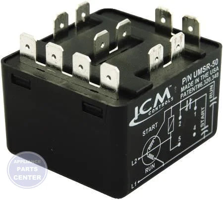 Universal Motor Starting Relay UMSR-50B-LF - Main view showing differential voltage sensing technology for precision starts on various models