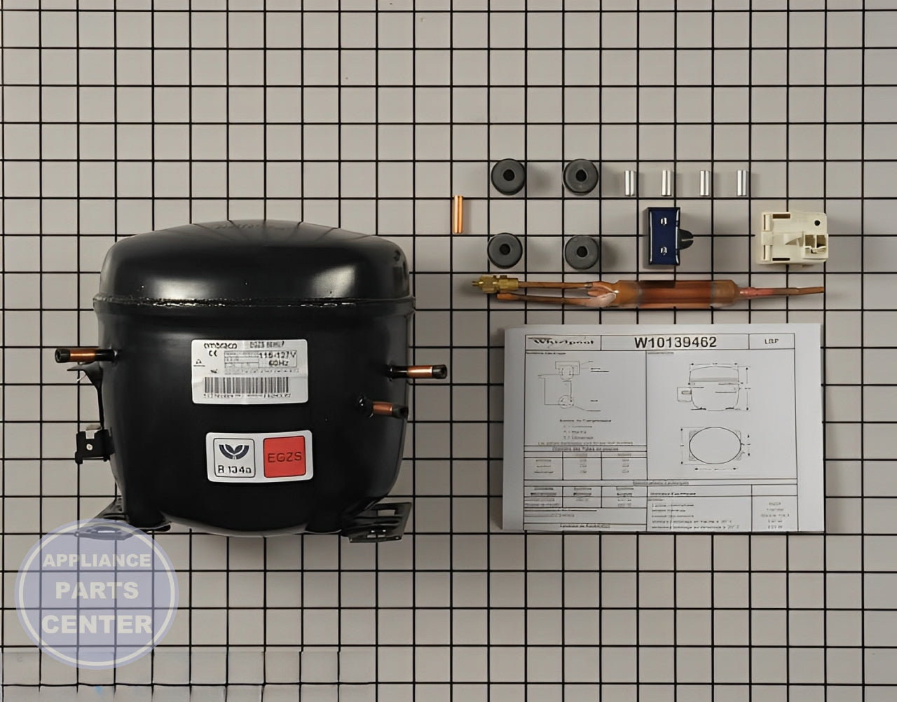 WHIRLPOOL REFRIGERATOR COMPRESSOR W10139462 - Detailed view of sealed system