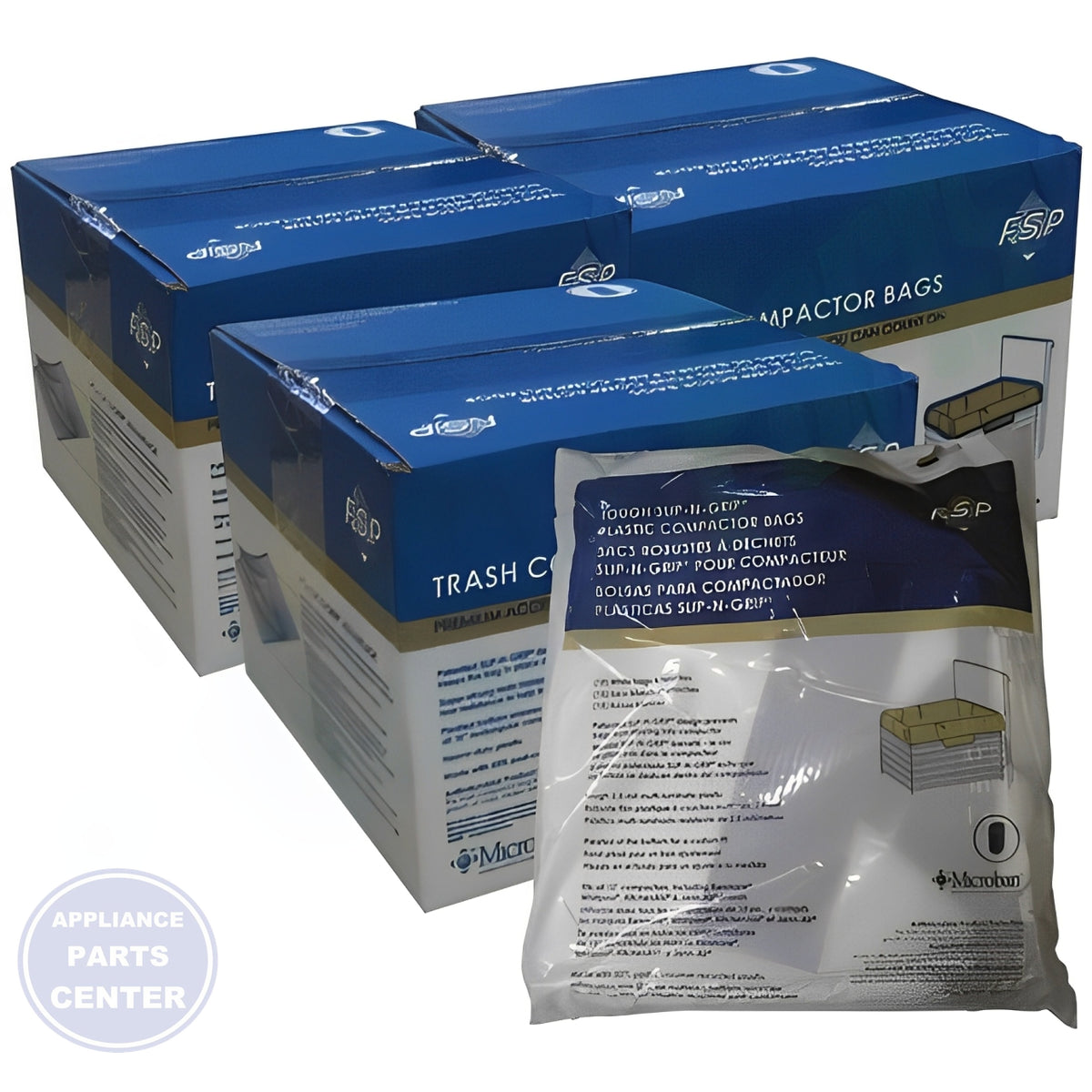 WHIRLPOOL 15" TRASH COMPACTOR BAGS 15 PACK - Side view with heavy-duty 15" size