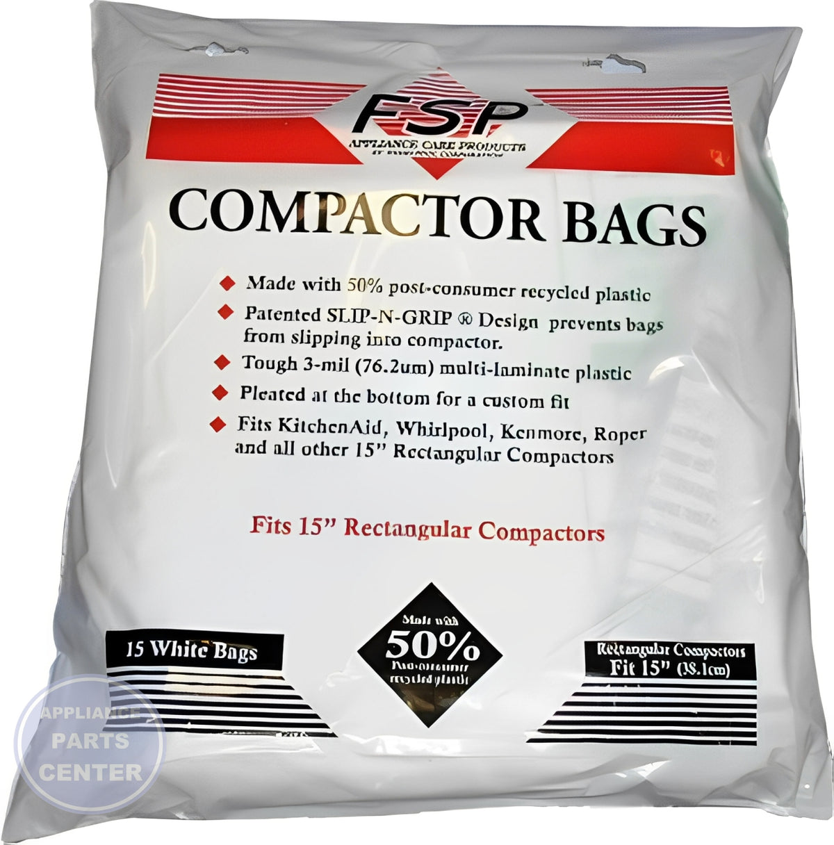 WHIRLPOOL 15" TRASH COMPACTOR BAGS 15 PACK - Main view showing durable design for Whirlpool models