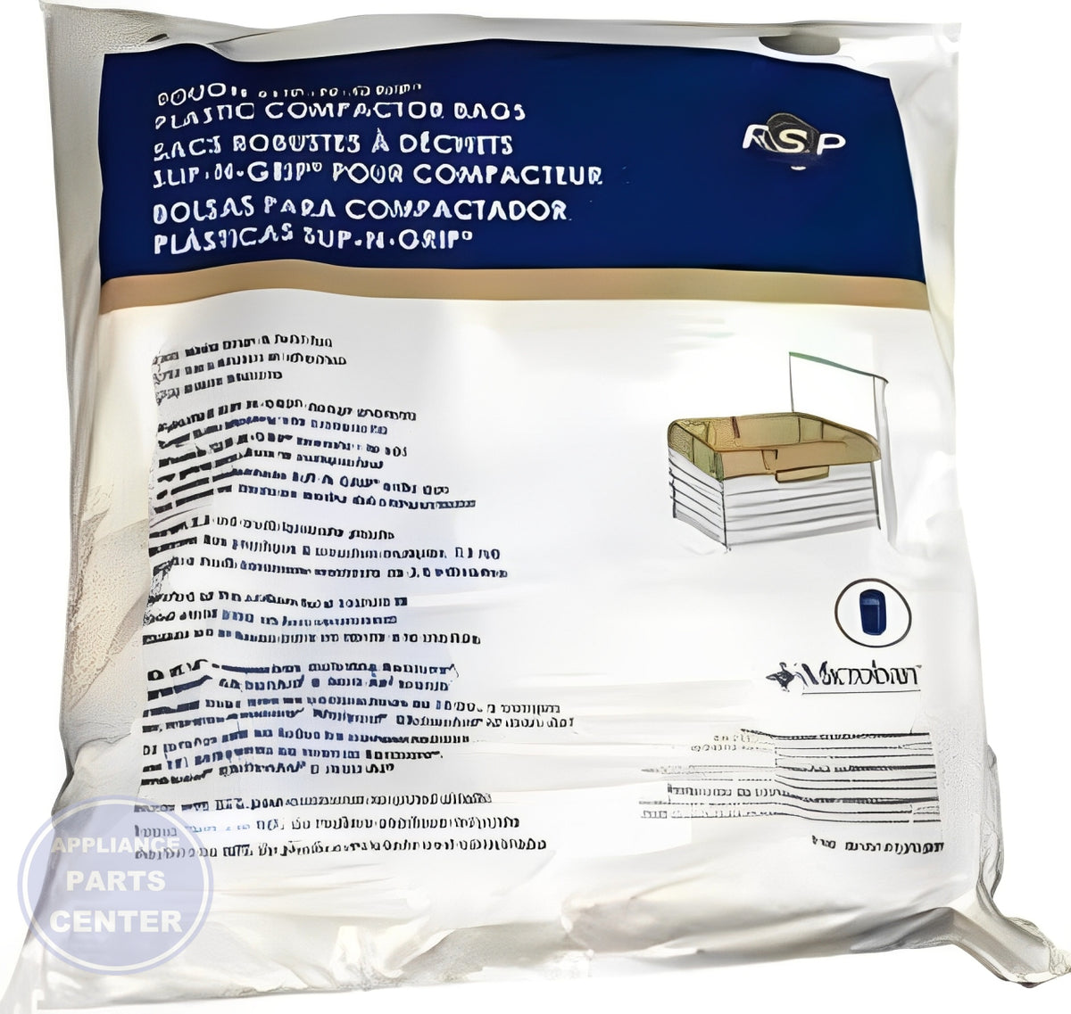 WHIRLPOOL 15" TRASH COMPACTOR BAGS 15 PACK - Installation in Whirlpool model showing easy mounting points