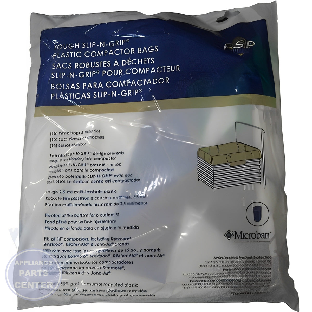 WHIRLPOOL 15" TRASH COMPACTOR BAGS 15 PACK - Installation in Whirlpool model showing easy mounting points