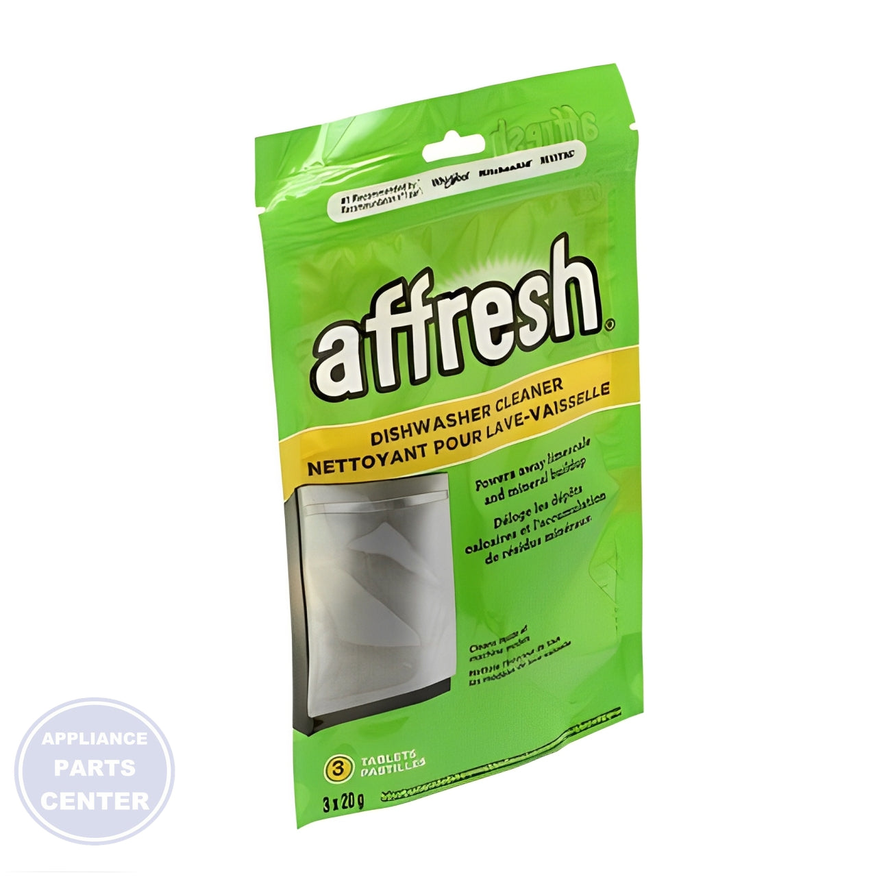 Whirlpool Affresh Dishwasher Cleaner W10282479 - Main view showing stain removal capabilities for various Whirlpool models