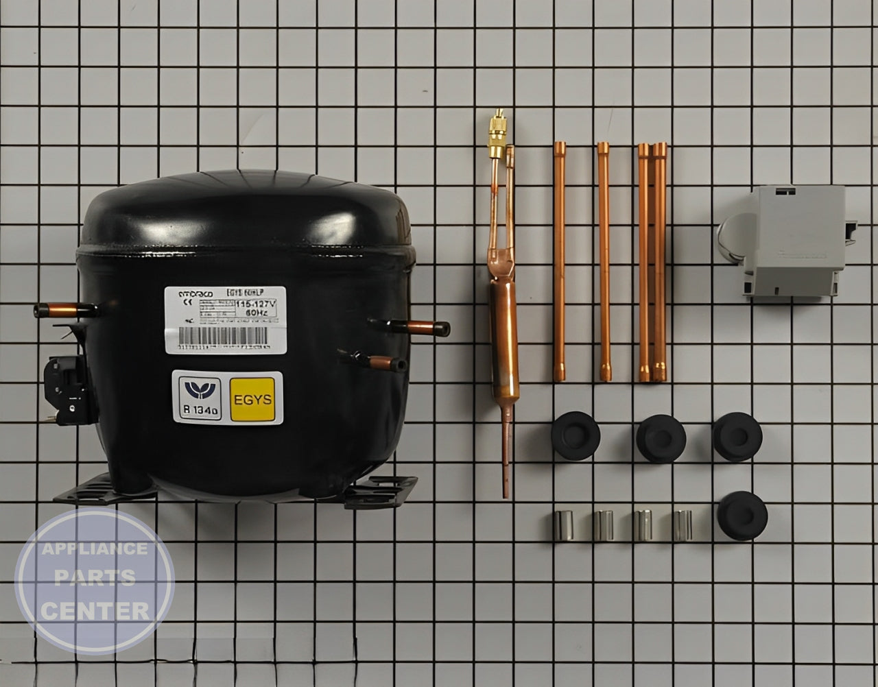 WHIRLPOOL REFRIGERATOR COMPRESSOR W10309988 - Main view showing sealed system for various models