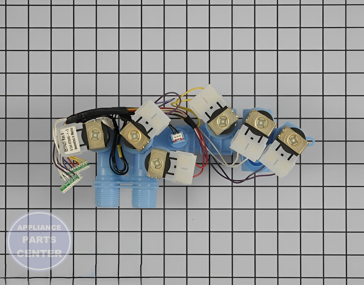 Maytag Water Inlet Valve W10372095 - Main view showing valve & float assembly for W10045100, W10059320, 8577407 models
