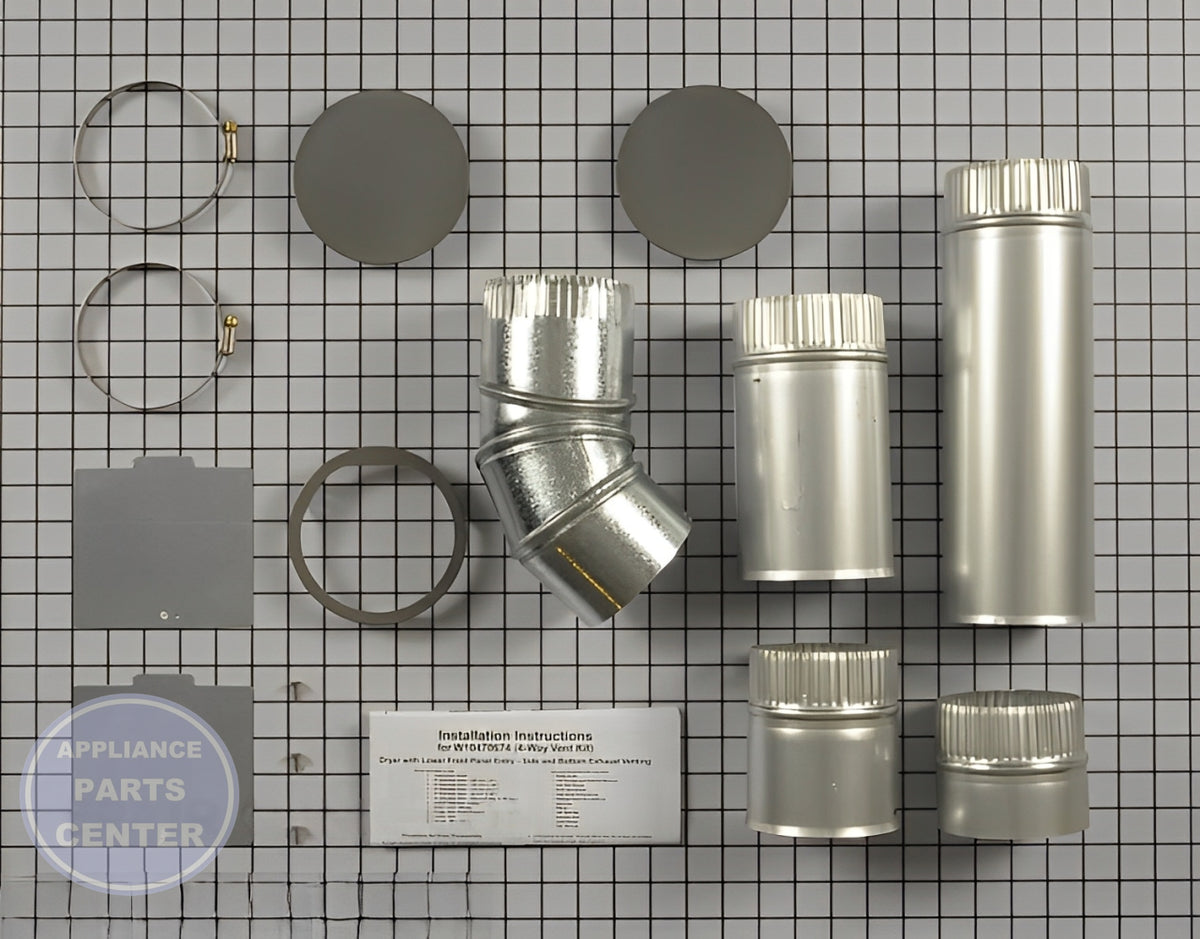 WHIRLPOOL DRYER SIDE VENT EXHAUST KIT W10470674 - Main view showing efficient venting for WPL models