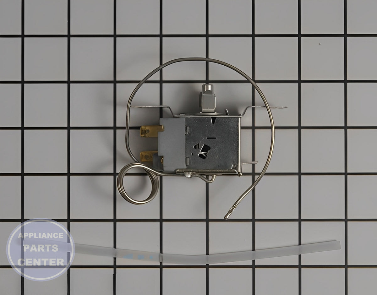 WHIRLPOOL REFRIGERATOR CONTROL THERMOSTAT W10752646 - Side view with precise temperature specifications