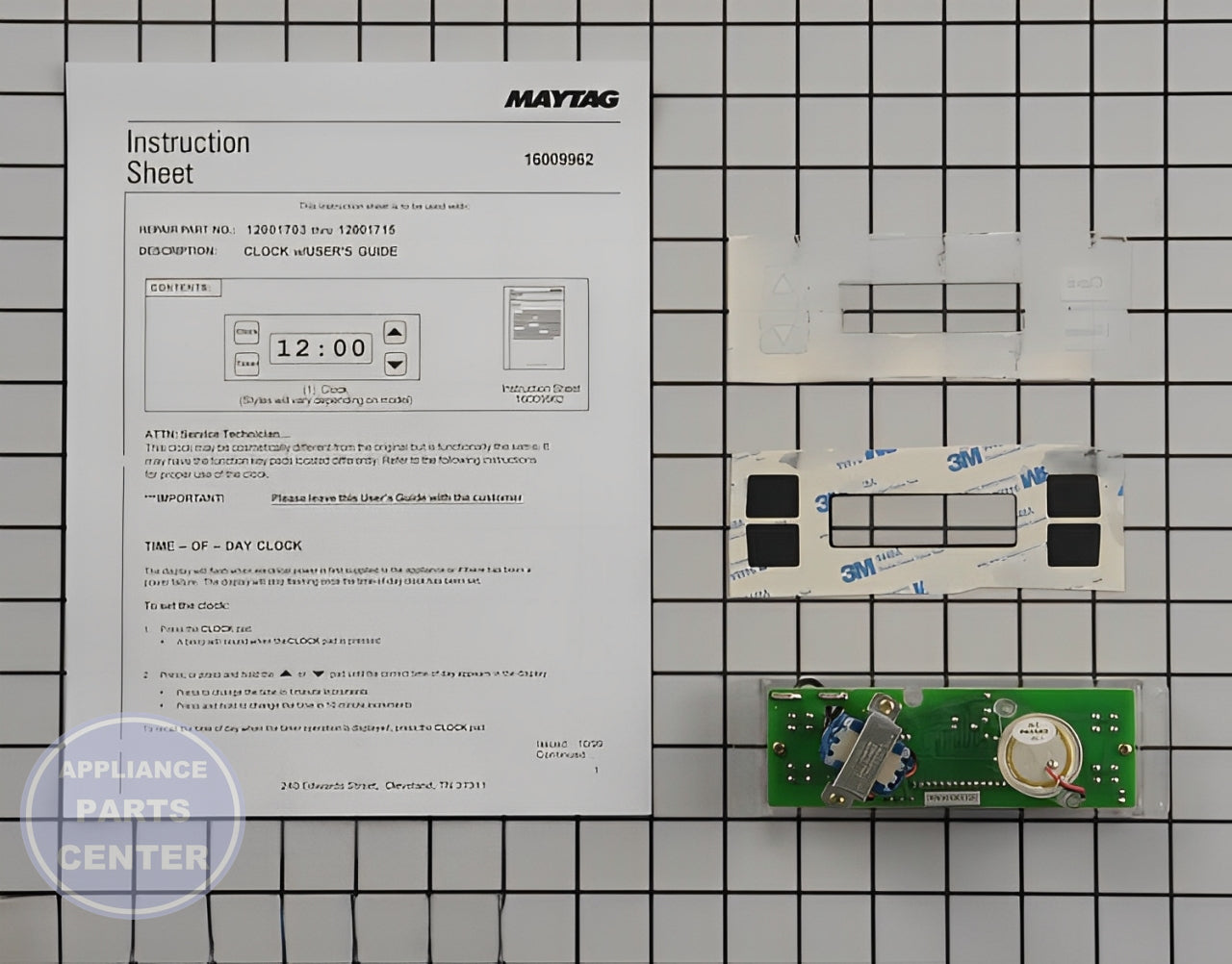 Clock Assembly W10799767 - Detailed view of the Circuit Board & Timer details