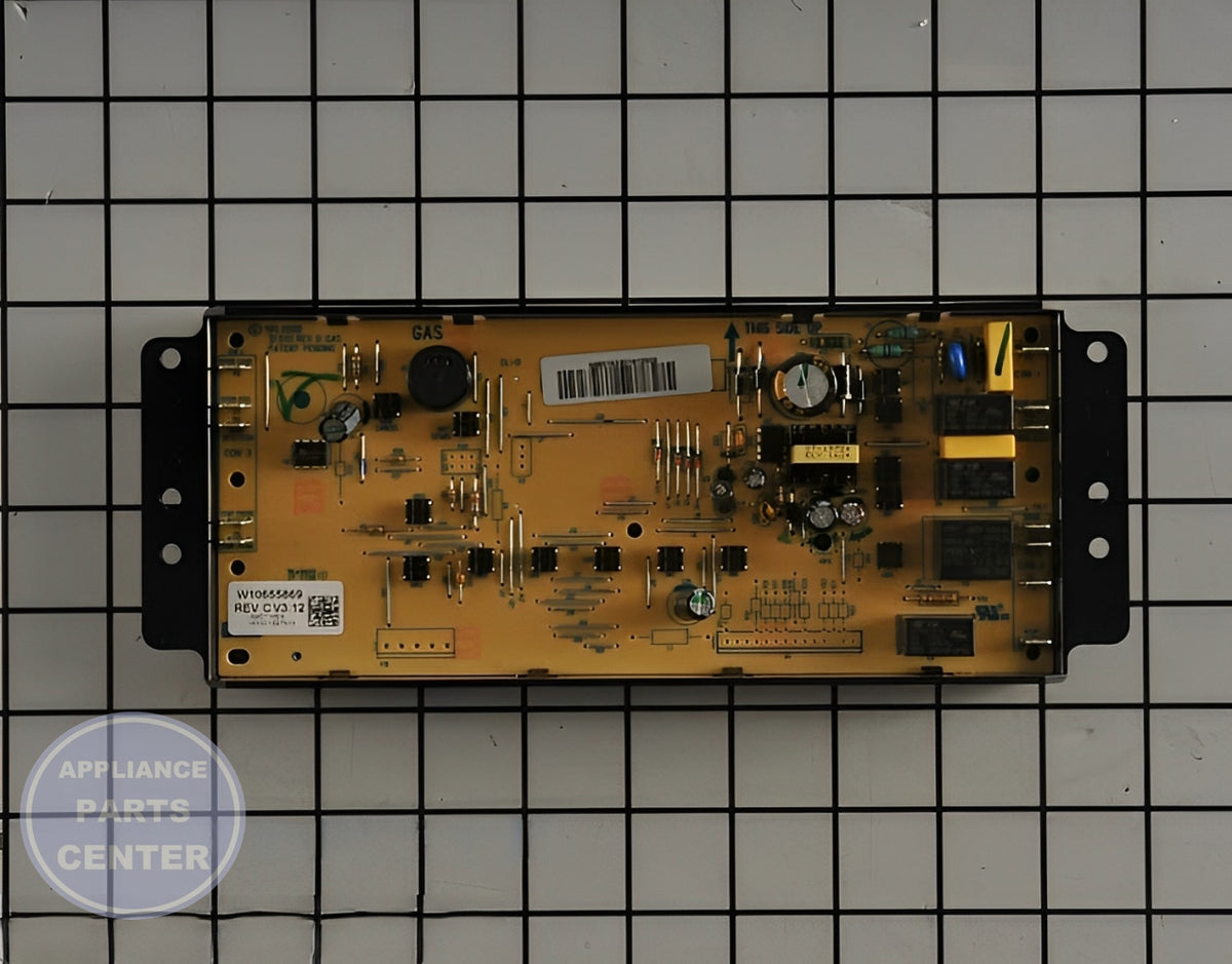 WHIRLPOOL ELECTRONIC CONTROL BOARD W10803991 - Side view with precise measurements