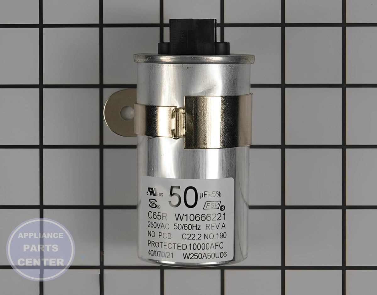 WHIRLPOOL MOTOR RUN CAPACITOR W10804664 - Main view showing heavy load support for WPL Washing Machine models