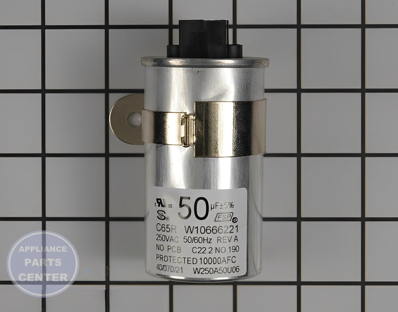 WHIRLPOOL MOTOR RUN CAPACITOR W10804664 - Main view showing heavy load support for WPL Washing Machine models
