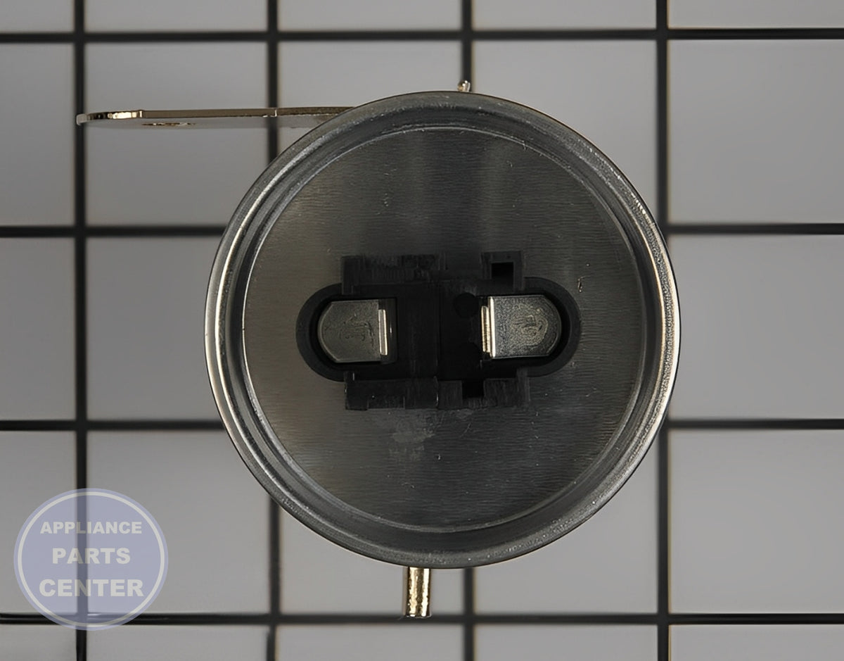 WHIRLPOOL MOTOR RUN CAPACITOR W10804664 - Side view with precise technical specs