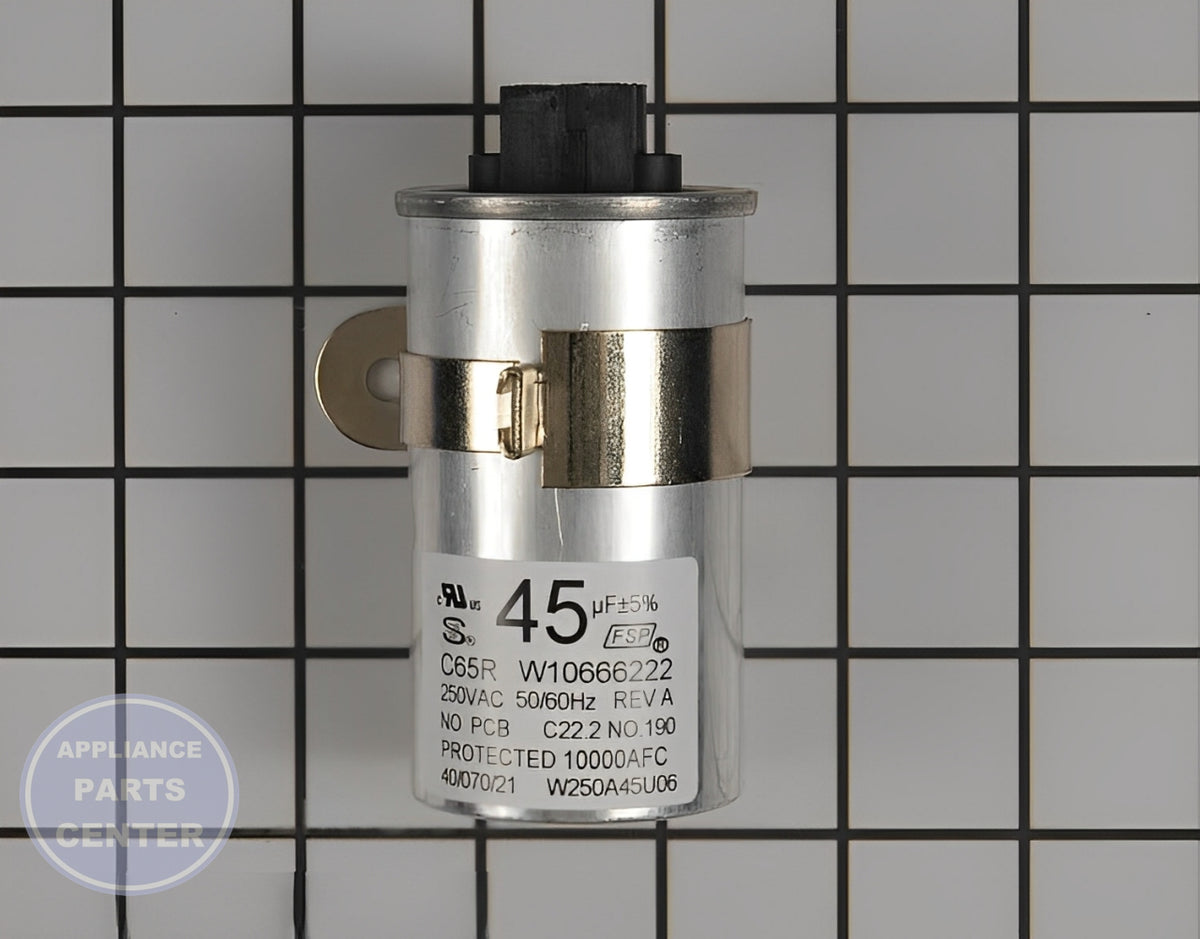 WHIRLPOOL WASHER MOTOR RUN CAPACITOR W10804665 - Main view showing durable construction for various Whirlpool models