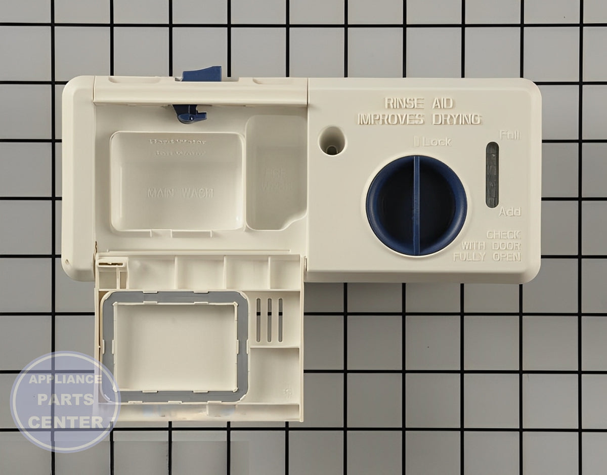 Detergent Dispenser W10815478 - Side view with 10" x 5" x 3" dimensions