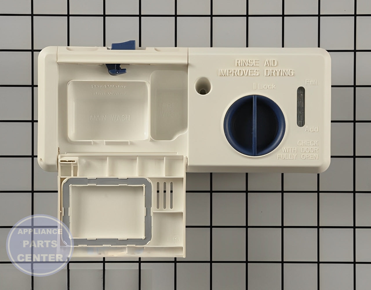Detergent Dispenser W10815478 - Side view with 10" x 5" x 3" dimensions