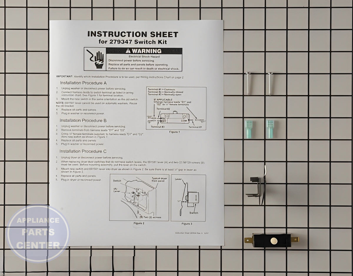 WHIRLPOOL DOOR SWITCH KIT W10820036 - Detailed view of durable technical details