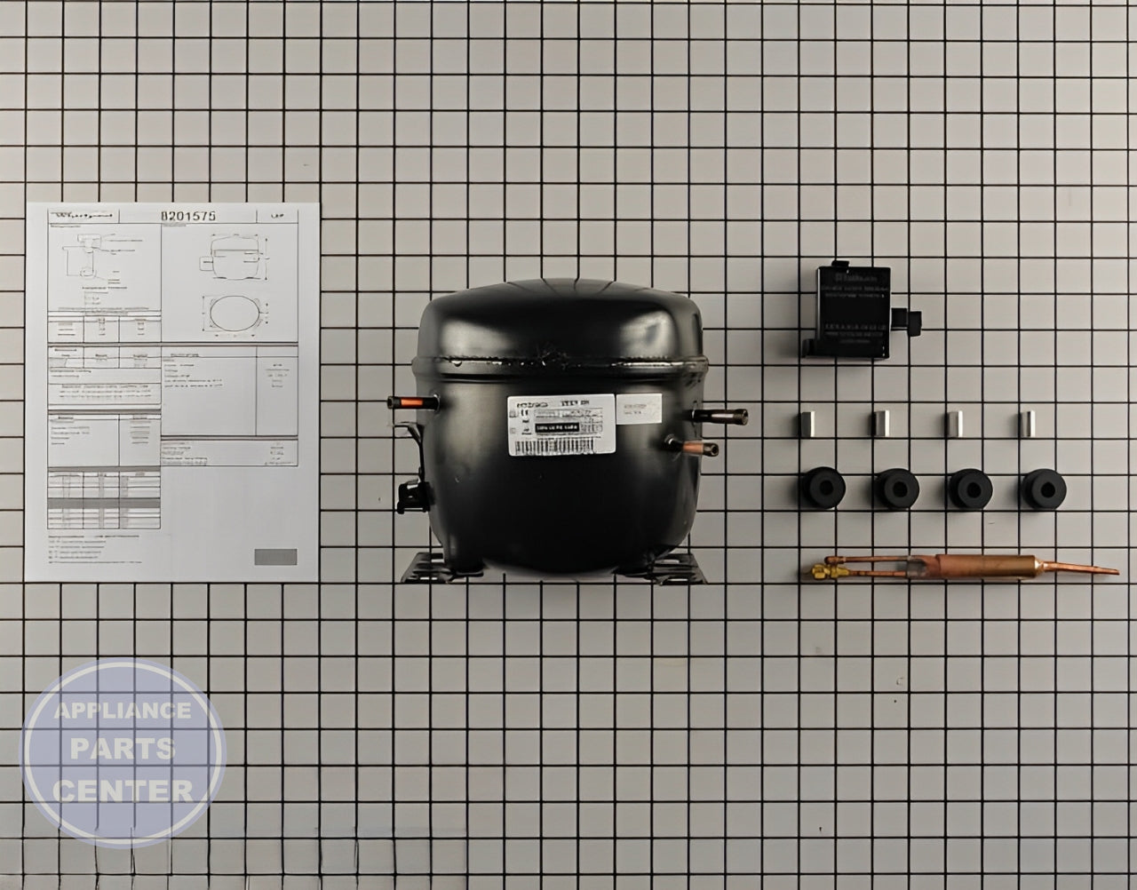 WHIRLPOOL REFRIGERATOR COMPRESSOR W10841139 - Main view showing sealed system efficiency for various models