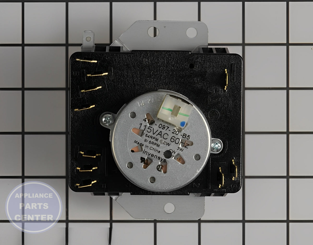 WHIRLPOOL DRYER TIMER W10846428 - Side view with precise timer specs