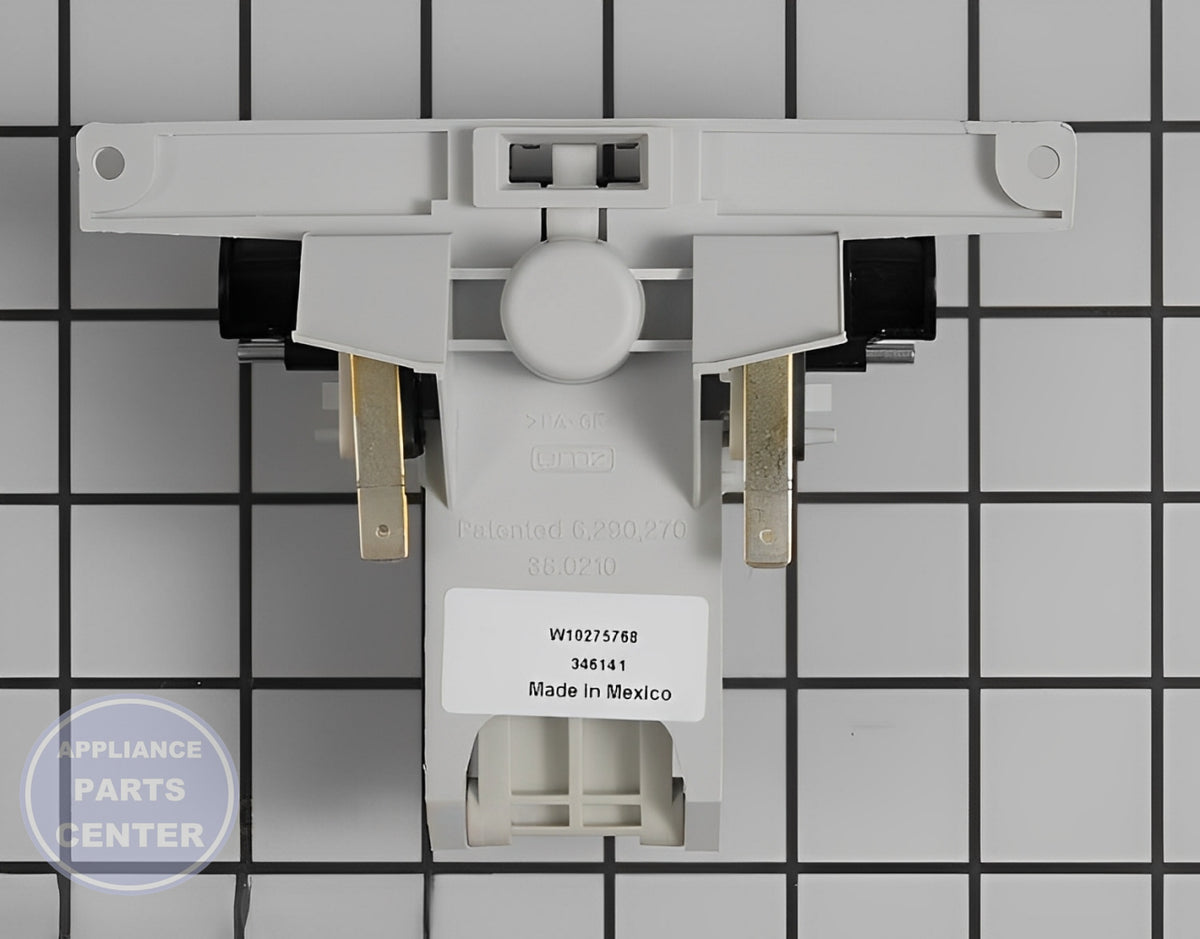 WHIRLPOOL DOOR LATCH W10862259 - Side view with precise measurements