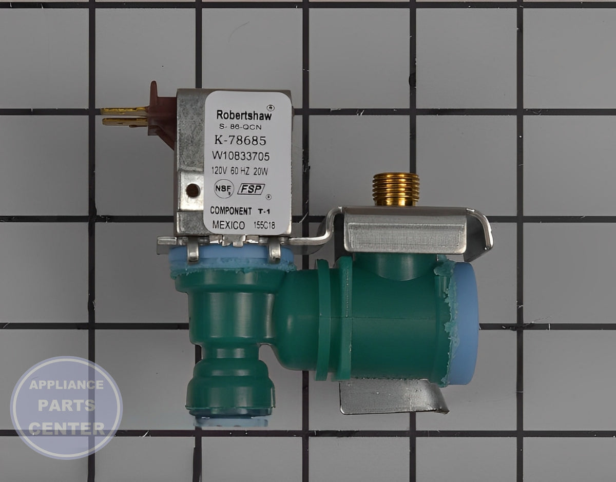 WHIRLPOOL REFRIGERATOR WATER INLET VALVE W10865826 - Main view showing durable Valve & Float for various models