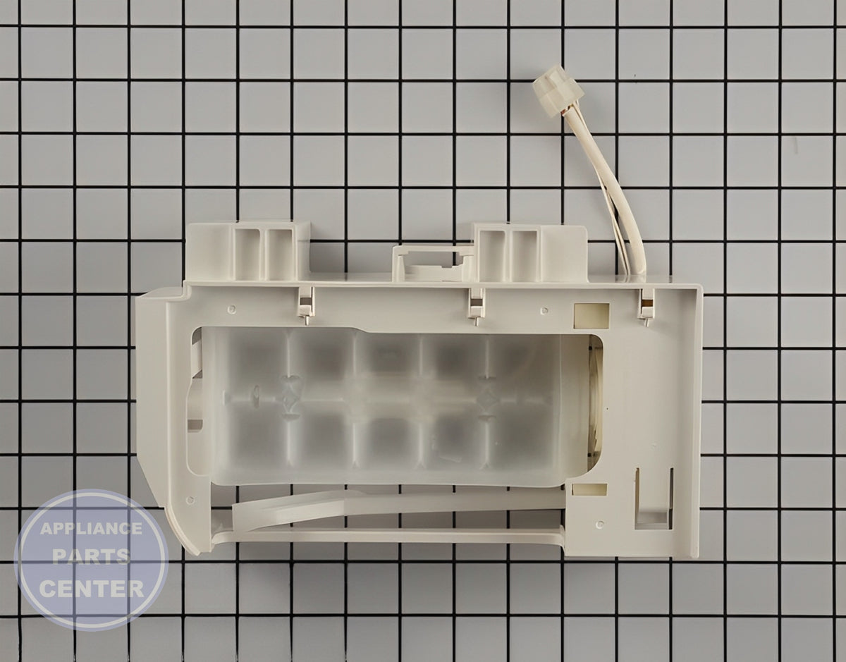 WHIRLPOOL REFRIGERATOR ICE MAKER ASSEMBLY W10873791 - Main view showing crystal-clear ice production for compatible Whirlpool models