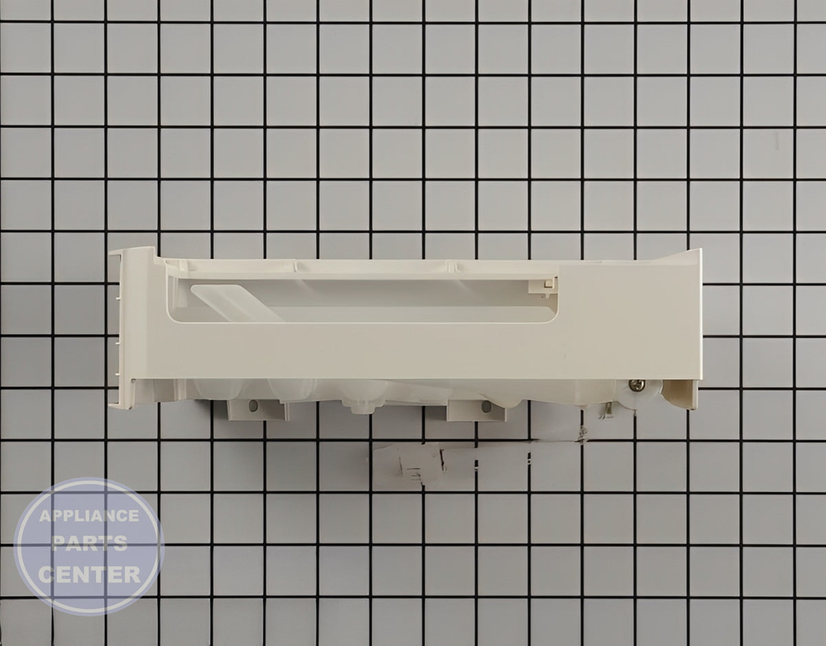 WHIRLPOOL REFRIGERATOR ICE MAKER ASSEMBLY W10873791 - Side view with efficient ice production specs