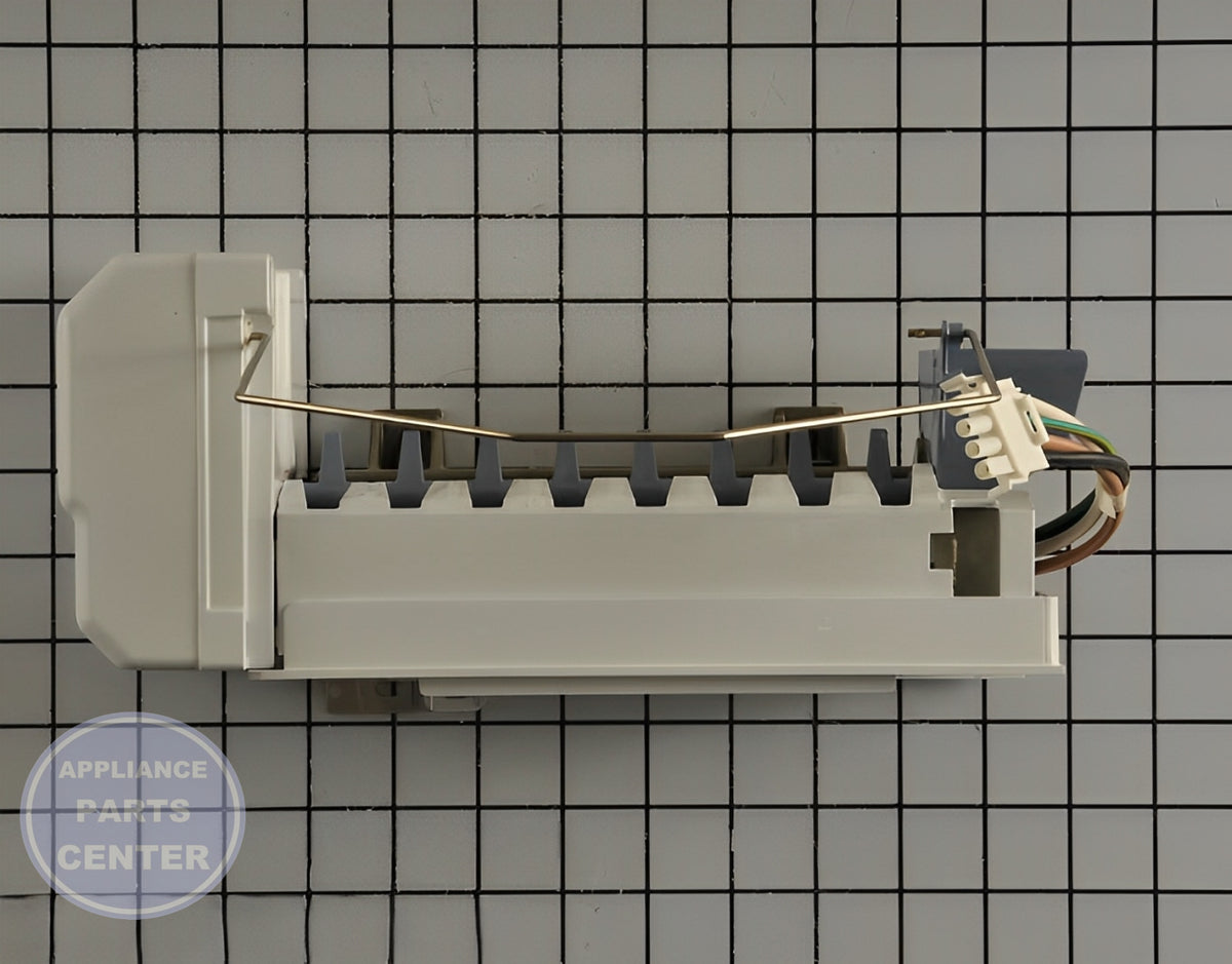 WHIRLPOOL REFRIGERATOR ICE MAKER ASSEMBLY W10884390 - Side view with efficient ice-making specs