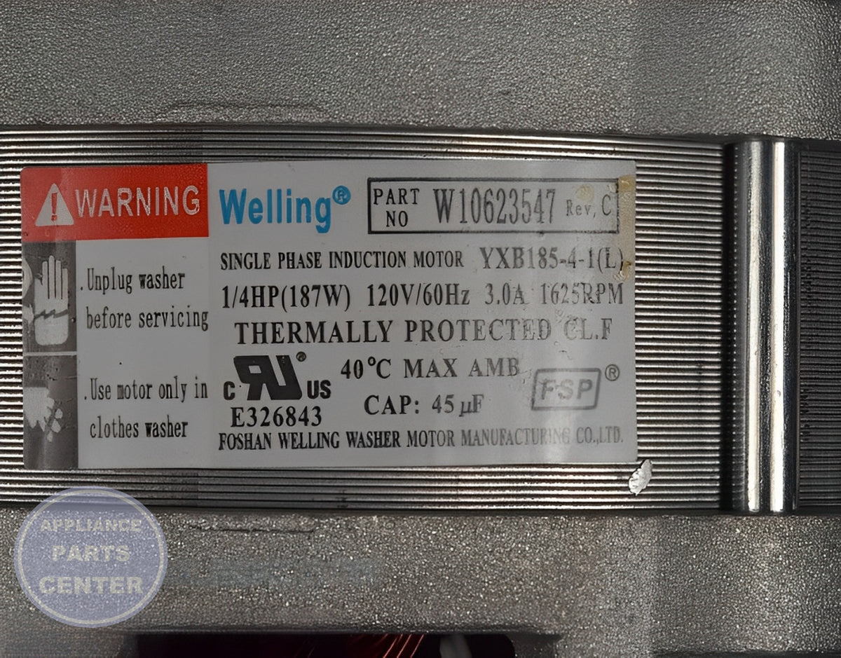 WHIRLPOOL DRIVE MOTOR W10890624 - Side view with durable specifications