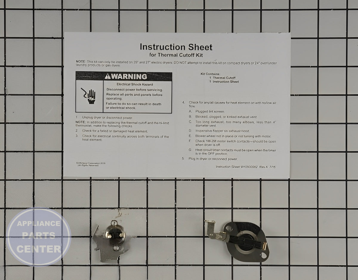 WHIRLPOOL DRYER CUT-OFF TIMER W10900067 - Main view showing protective fuse for Whirlpool WPL models
