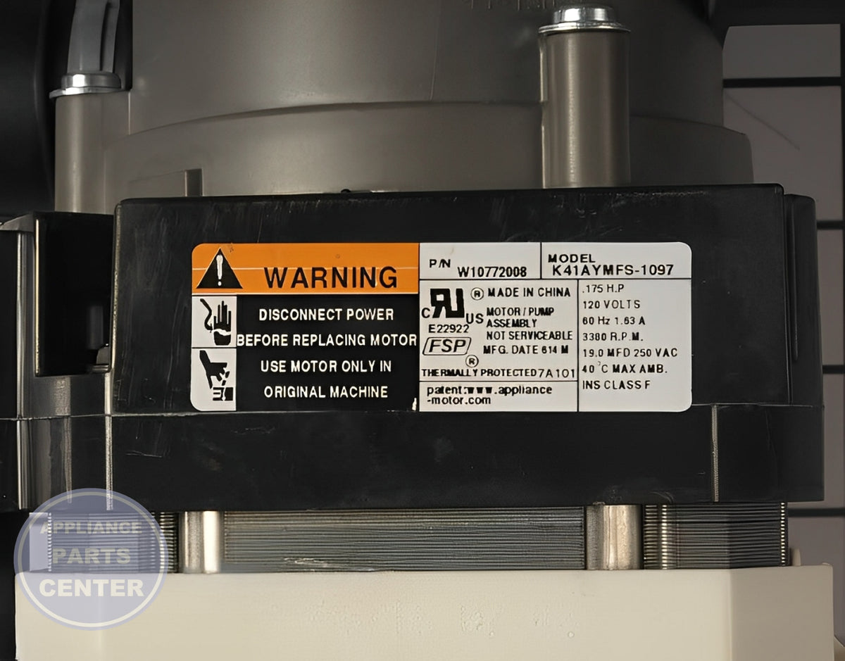 WHIRLPOOL DISHWASHER PUMP & MOTOR ASSEMBLY W10902589 - Detailed view of high-quality pump specifications