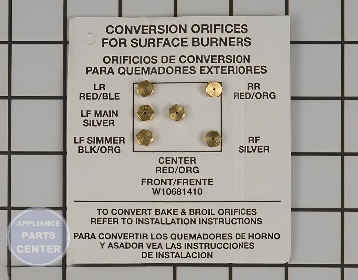 WHIRLPOOL ORFCE SPUD W10909678 - Detailed view of gas burner compatibility