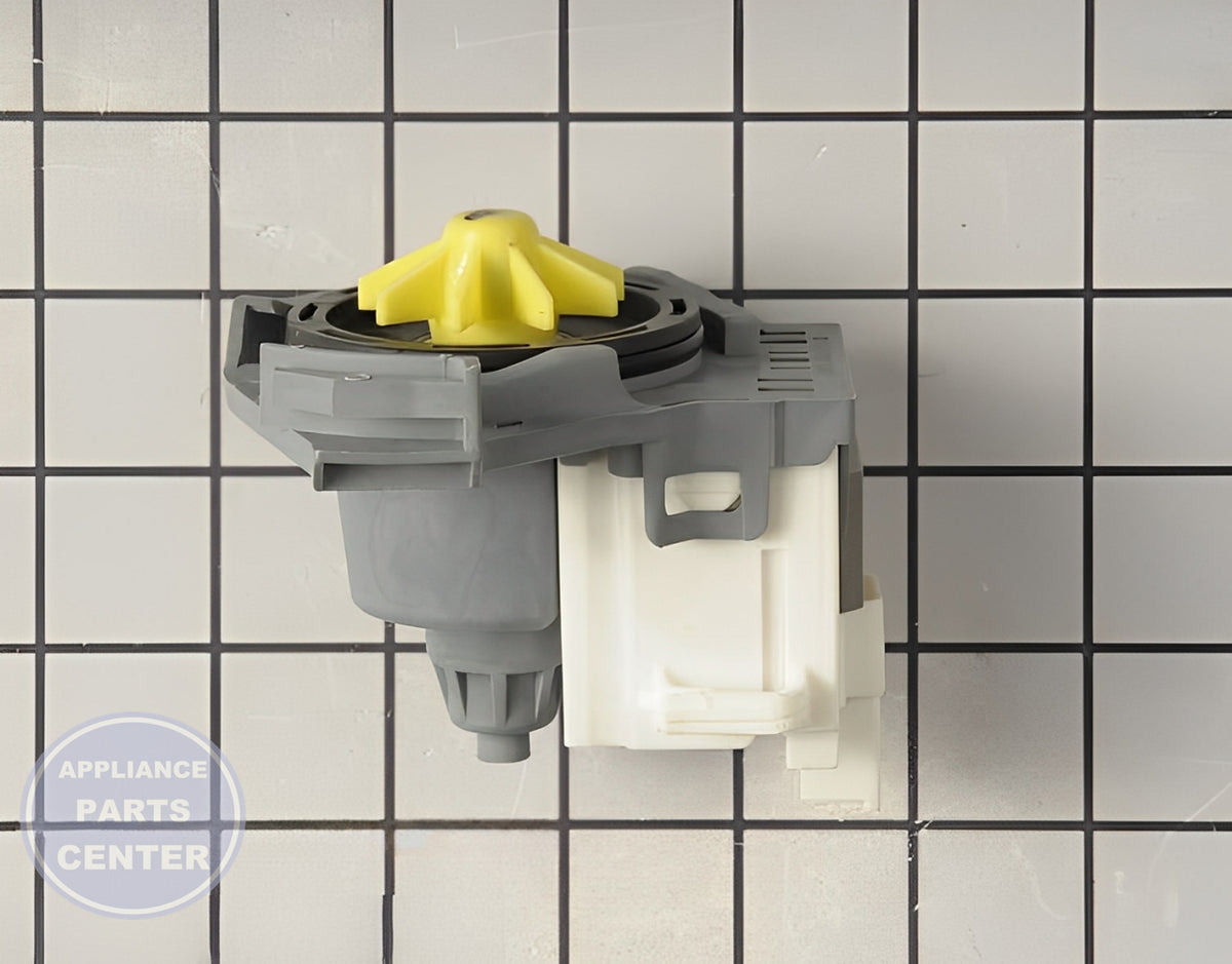 WHIRLPOOL DRAIN PUMP W10914557 - Side view with powerful motor specs