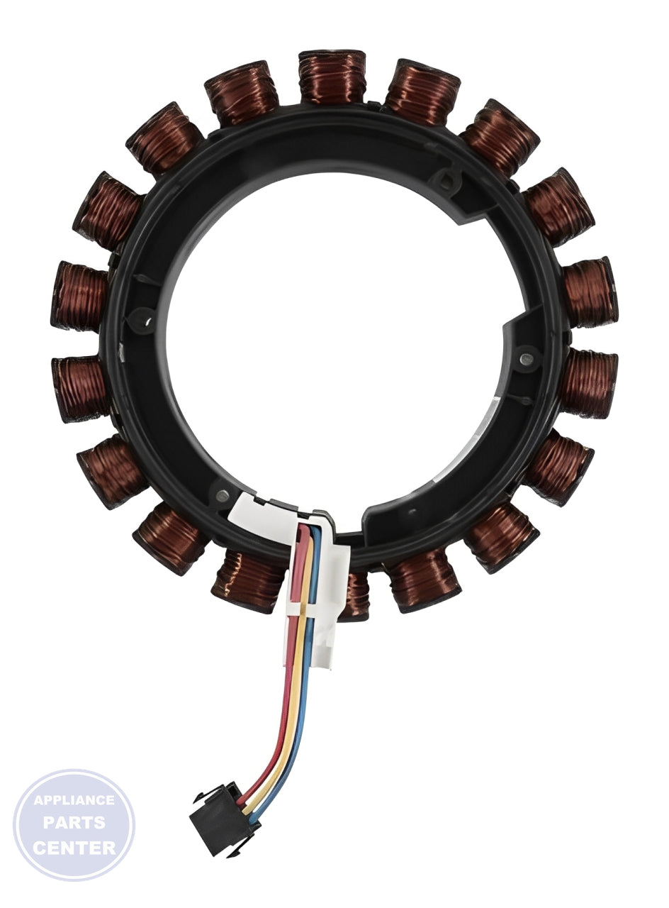 WHIRLPOOL STATOR W10915700 - Side view with precise measurements