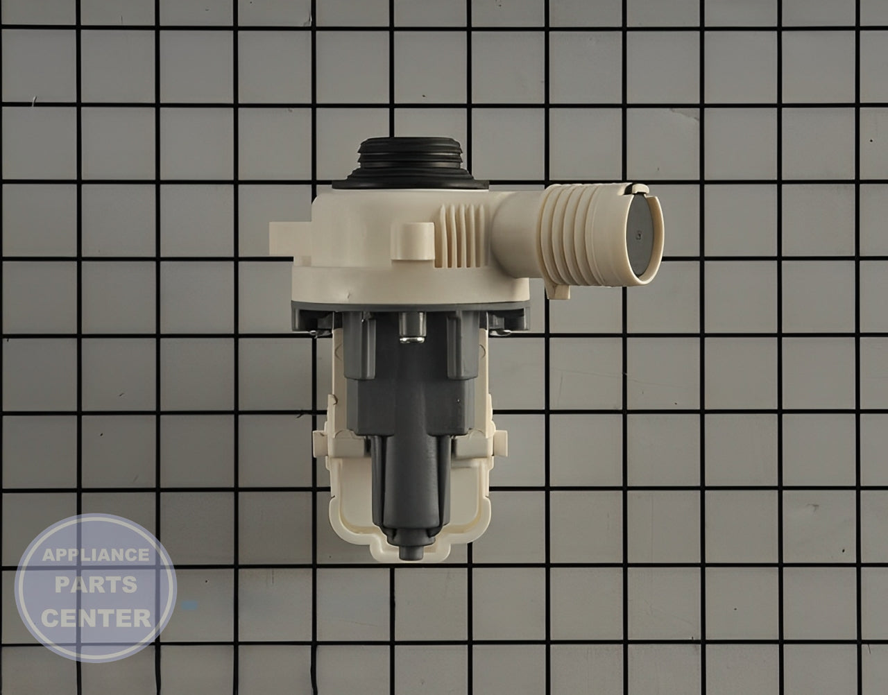 WHIRLPOOL WASHER WATER PUMP W10919003 - Side view with high-quality drainage specs