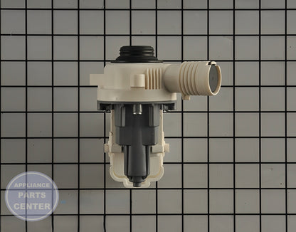 WHIRLPOOL WASHER WATER PUMP W10919003 - Side view with high-quality drainage specs