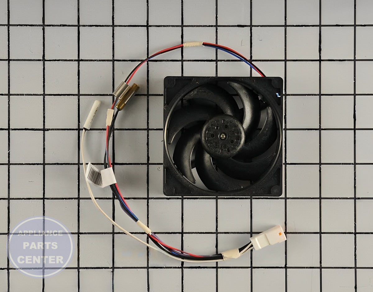 WHIRLPOOL REFRIGERATOR EVAPORATOR FAN MOTOR WIRE HARNESS - Side view with specific measurements