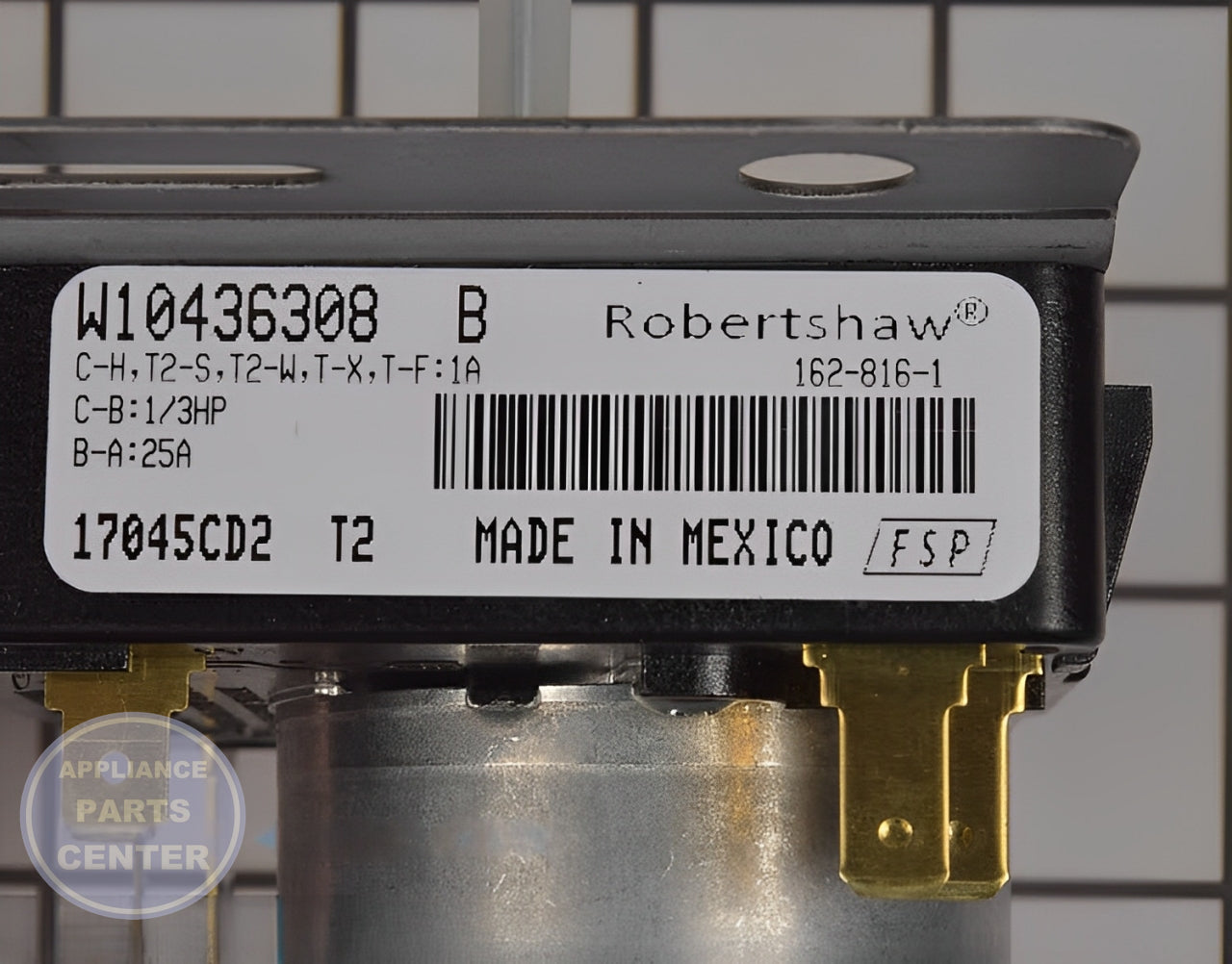 WHIRLPOOL DRYER TIMER W11043389 - Side view with circuit board & timer specifications