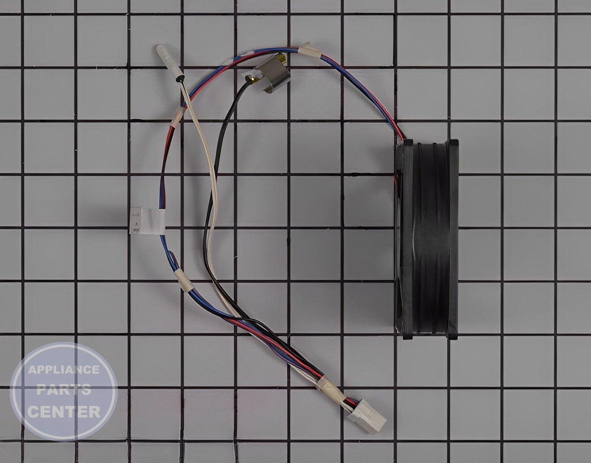 WHIRLPOOL REFRIGERATOR EVAPORATOR MOTOR W11087438 - Side view with precise technical specs
