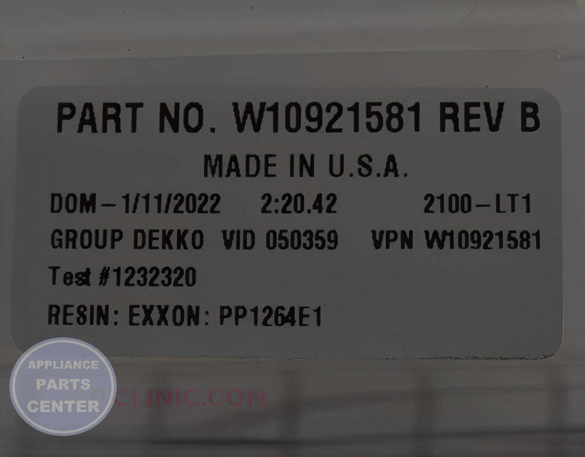 WHIRLPOOL HOUSING W11127357 - Detailed view of dispenser technical details