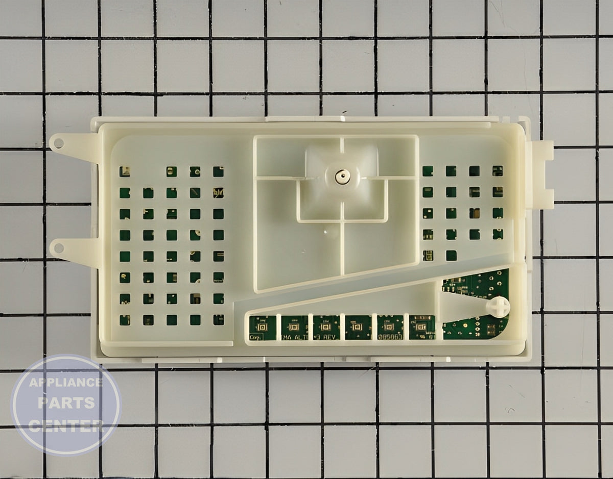 WHIRLPOOL ELECTRONIC CONTROL BOARD W11162438 - Side view with precise measurements and specs