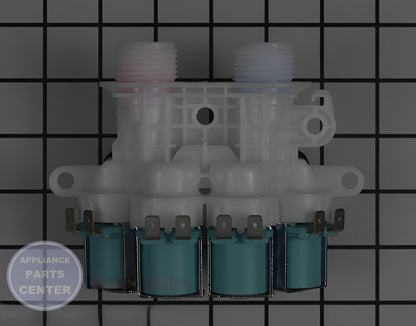 WHIRLPOOL WASHER WATER INLET VALVE W11165546 - Side view with precise specifications