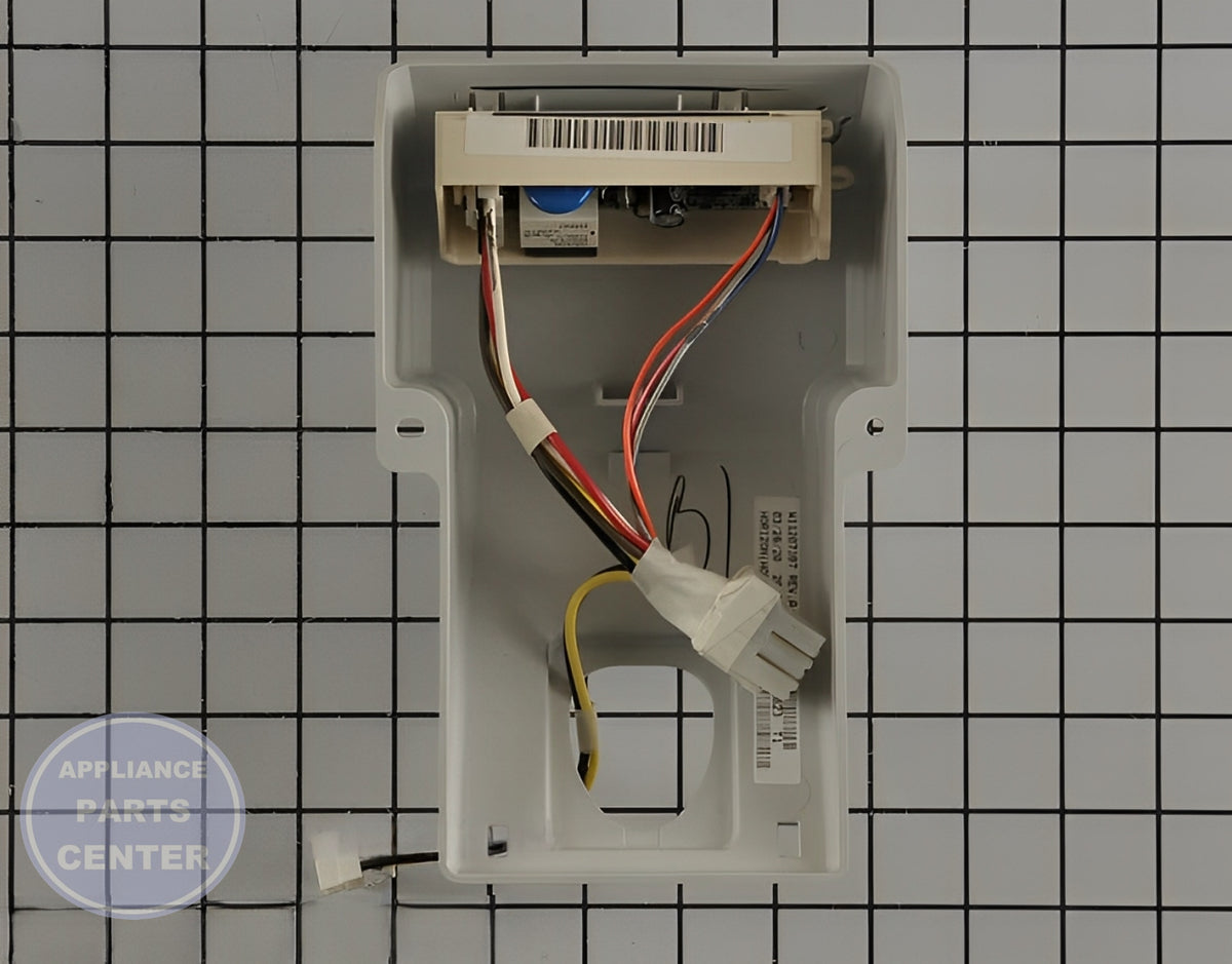 WHIRLPOOL REFRIGERATOR CONTROL BOX W11353813 - Side view with precise technical specifications