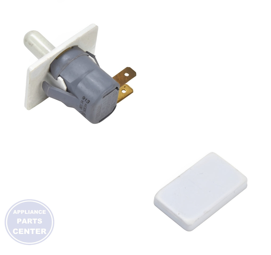 WHIRLPOOL DOOR SWITCH W11439253 - Side view with dimensions and specs