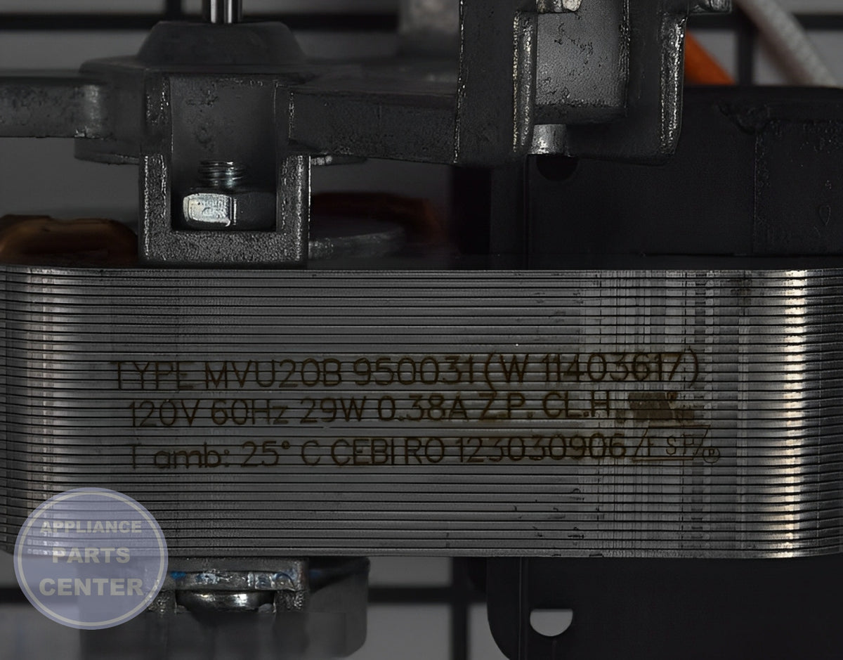 WHIRLPOOL CONVECTION FAN W11582241 - Side view with high-quality motor specs