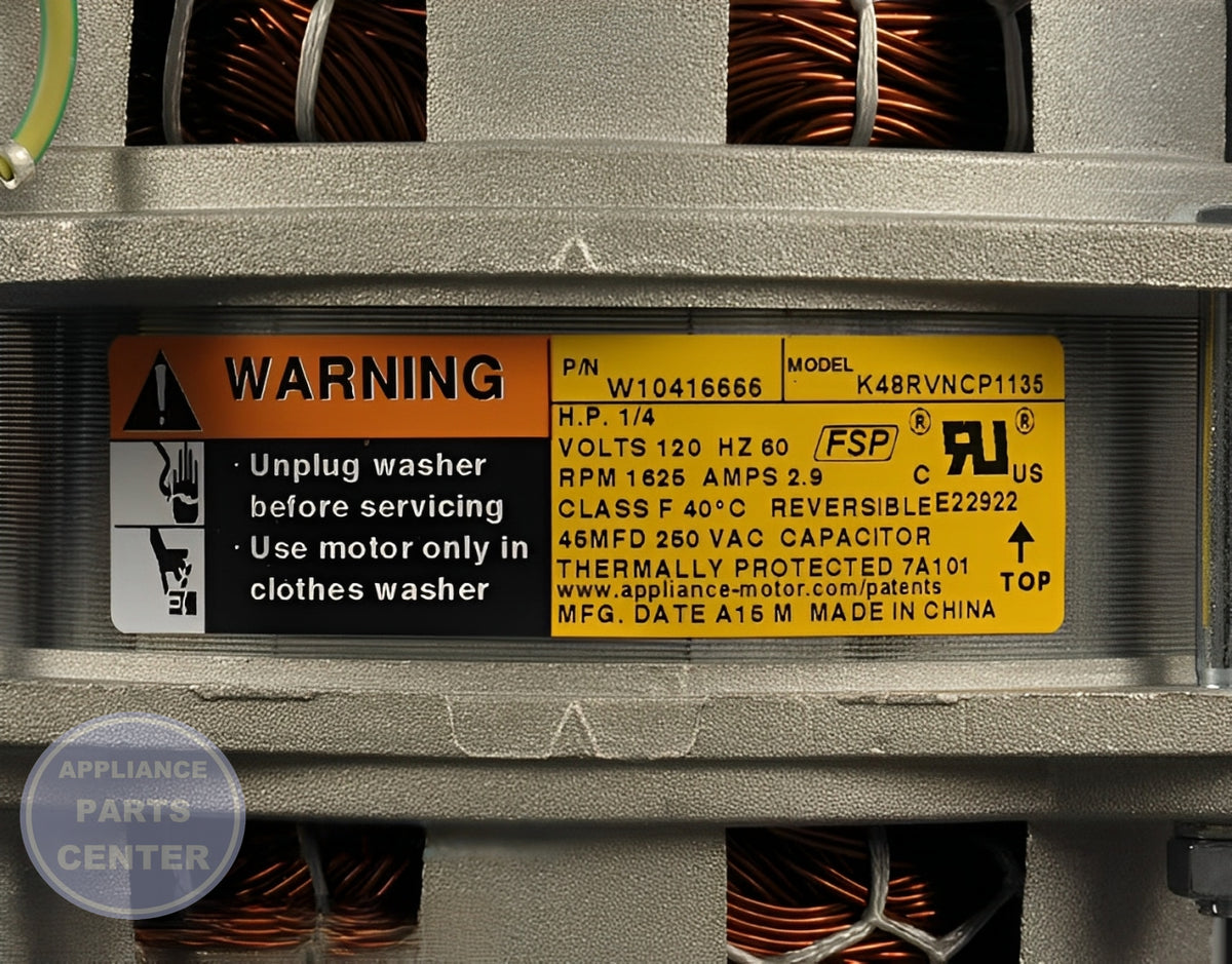 WHIRLPOOL MOTOR-DRVE W11686050 - Detailed view of powerful motor specifications