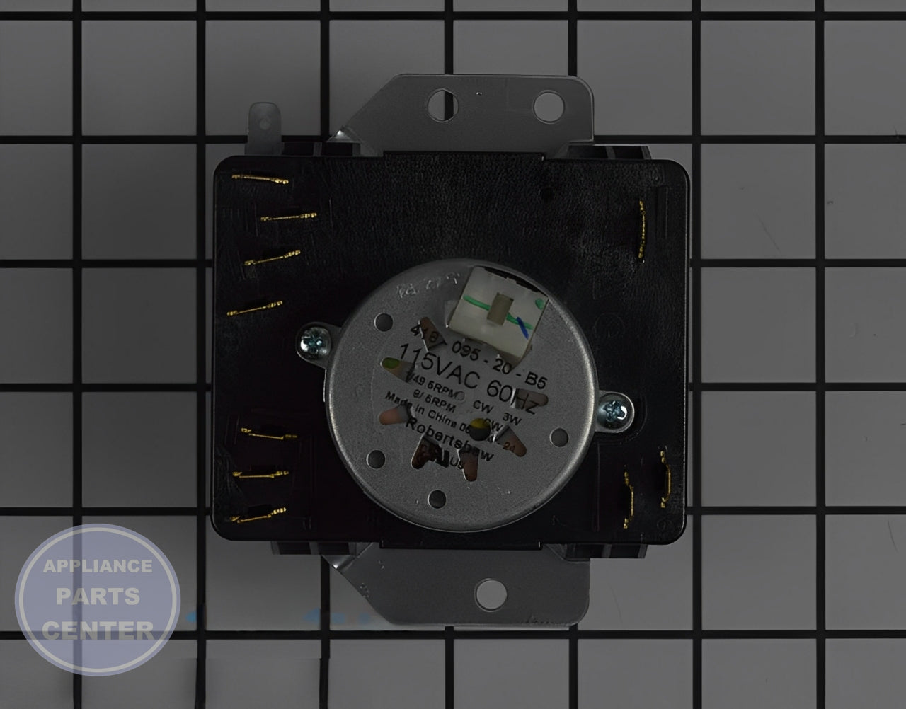 WHIRLPOOL GAS TIMER W/ SEAL W11701755 - Side view with precise timing specs