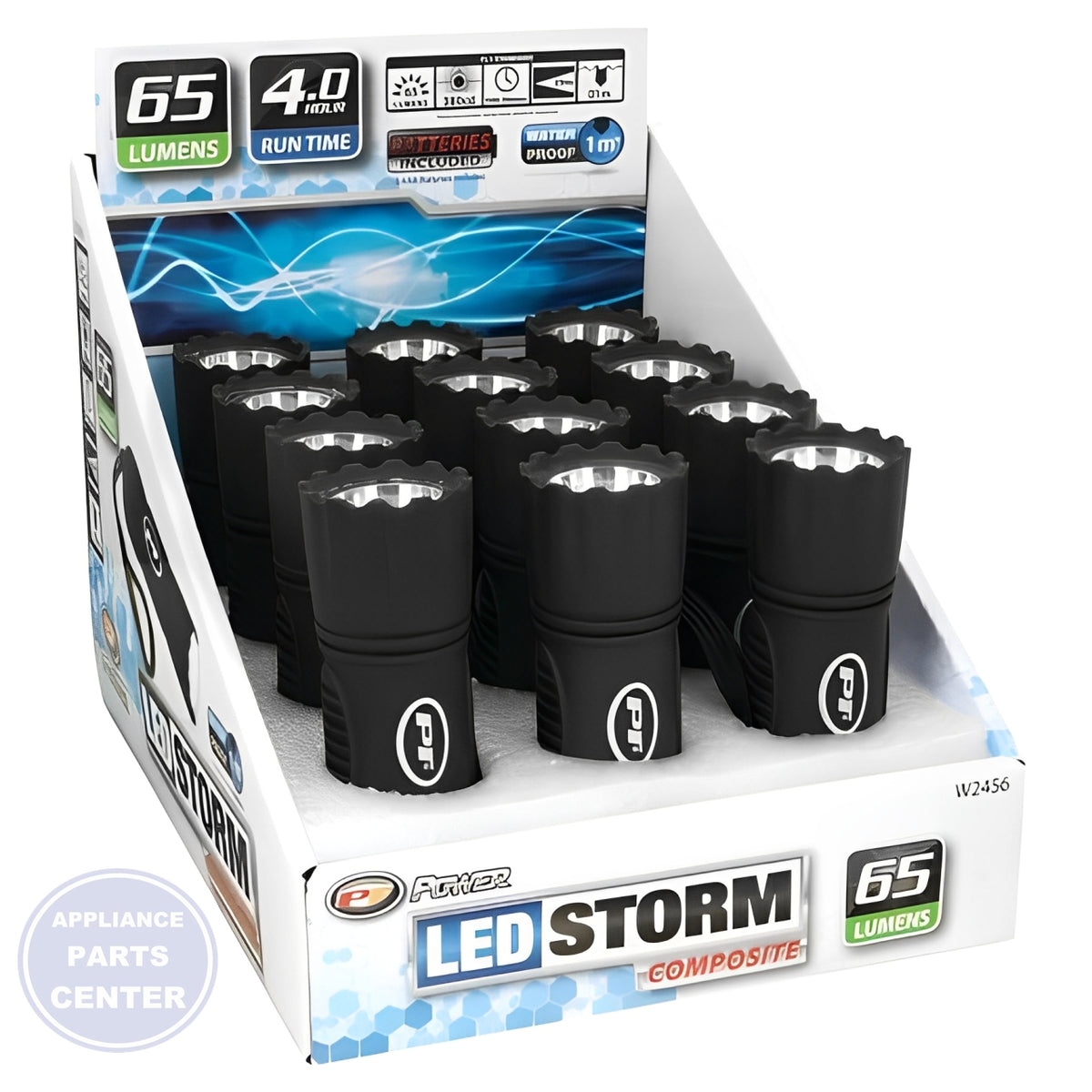 65LM BLACK COMPOSITE FLASHLIGHT W2456 - Side view with 65 lumens of light